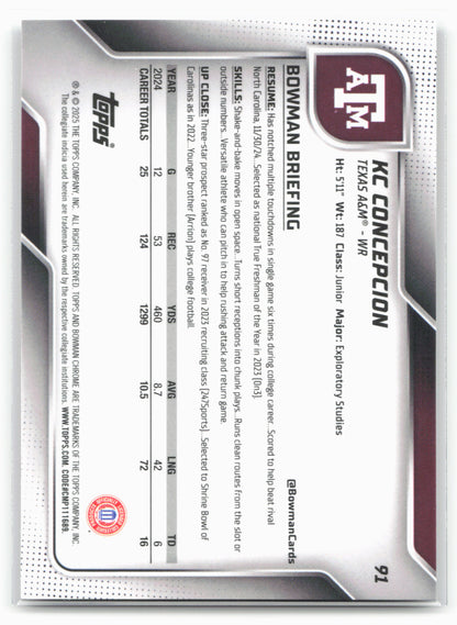2025 Bowman University Chrome #91 KC Concepcion