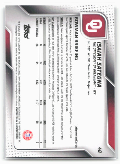 2025 Bowman University Chrome #48 Isaiah Sategna