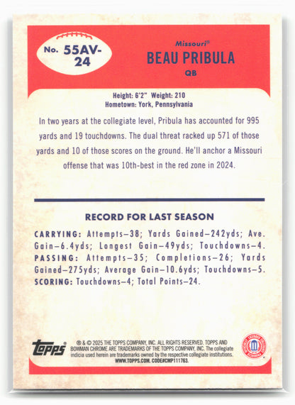 2025 Bowman University Chrome #55AV-24 Beau Pribula 1955 Bowman Football