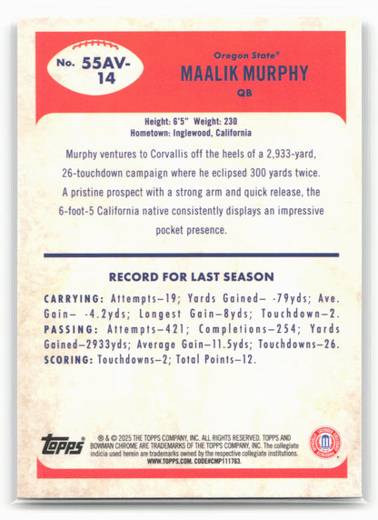 2025 Bowman University Chrome #55AV-14 Maalik Murphy 1955 Bowman Football