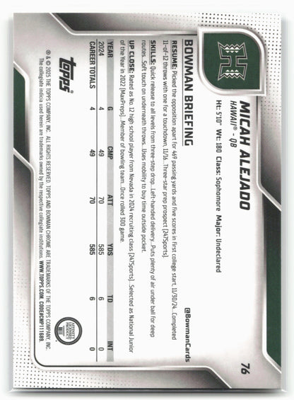 2025 Bowman University Chrome #76 Micah Alejado Yellow Mini-Diamond #/350