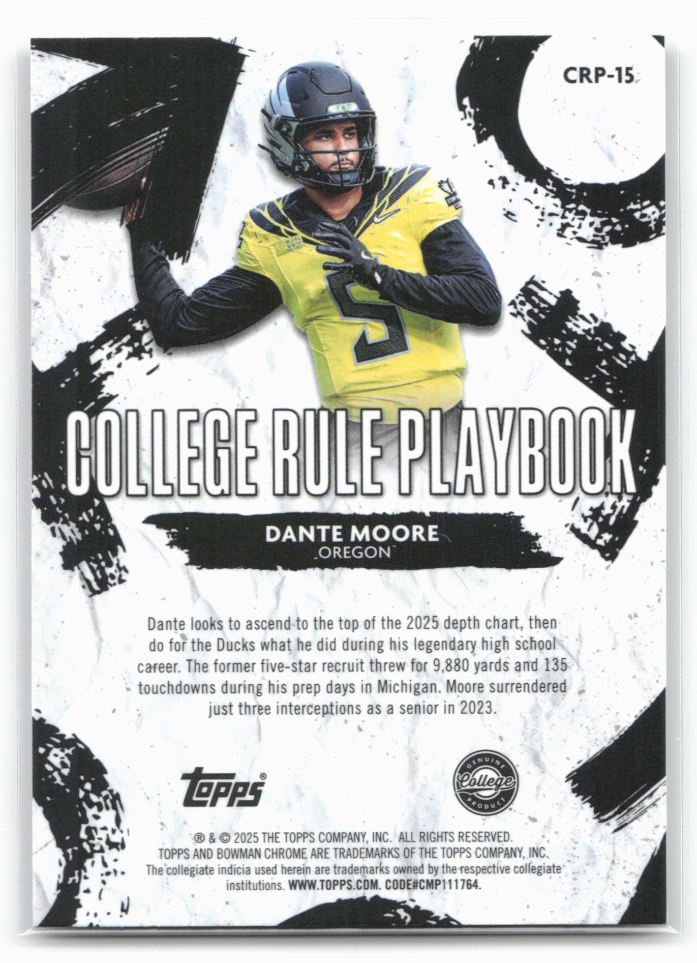 2025 Bowman University Chrome #CRP-15 Dante Moore College Rule Playbook
