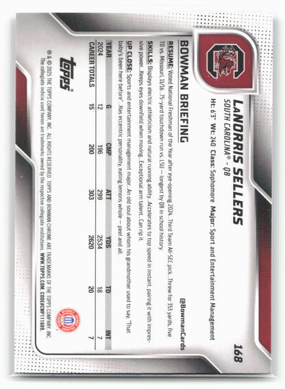 2025 Bowman University Chrome #168 LaNorris Sellers