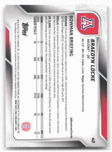 
2025 Bowman University Chrome #40 Braedyn Locke