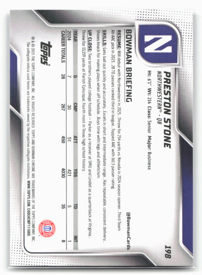 2025 Bowman University Chrome #198 Preston Stone