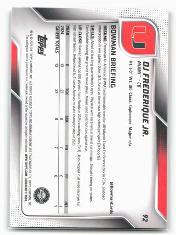 
2025 Bowman University Chrome #92 OJ Frederique Jr.