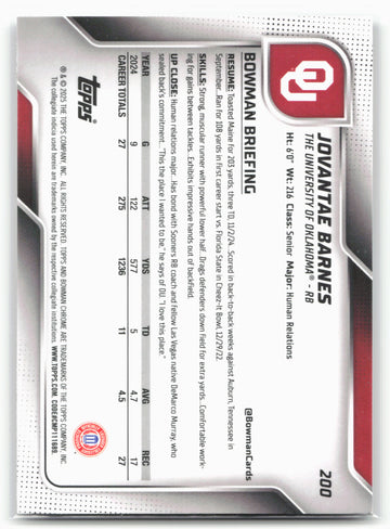 
2025 Bowman University Chrome #200 Jovantae Barnes