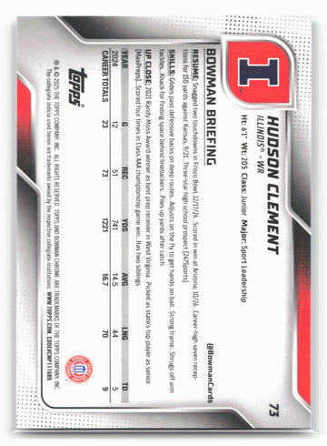 
2025 Bowman University Chrome #73 Hudson Clement