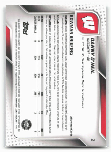 
2025 Bowman University Chrome #2 Danny O'Neil