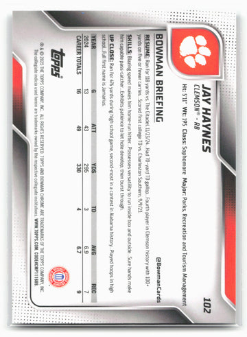 
2025 Bowman University Chrome #102 Jay Haynes