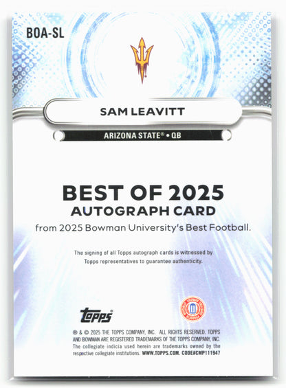 2025 Bowman University Best #BOA-SL Sam Leavitt Autographs Green Diamond #/99