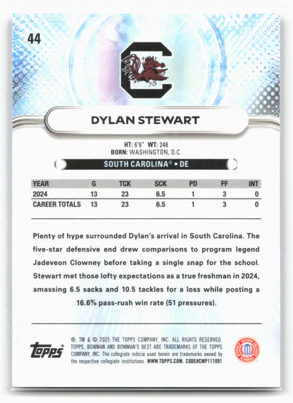 2025 Bowman University Best #44 Dylan Stewart Blue 25223