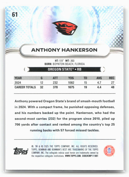 2025 Bowman University Best #61 Anthony Hankerson 25226