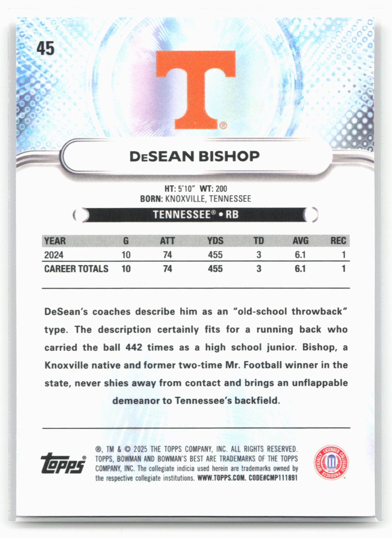 2025 Bowman University Best #45 DeSean Bishop 25228