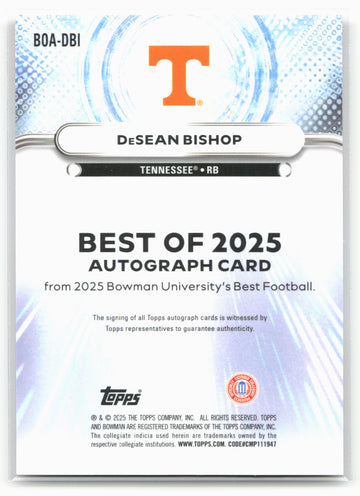 
2025 Bowman University Best #BOA-DBI DeSean Bishop Best Of 2025 Autographs 25234