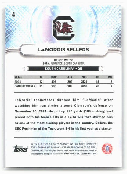 2025 Bowman University Best #4 LaNorris Sellers