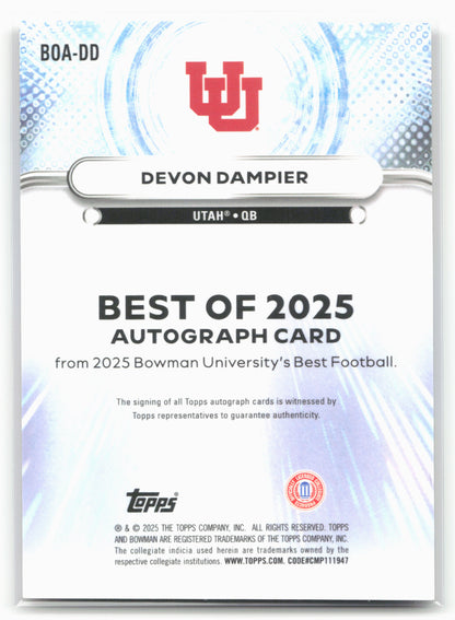 2025 Bowman University Best #BOA-DD Devon Dampier Best Of Blue #/150