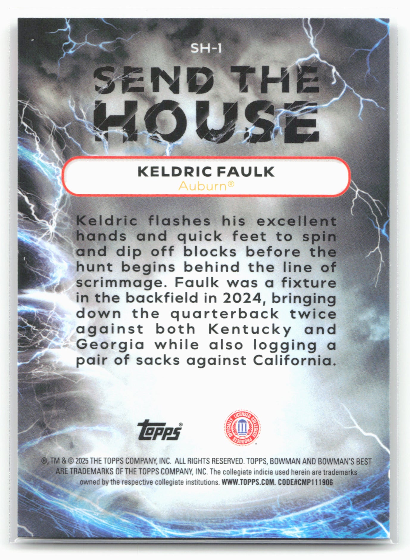 2025 Bowman University Best #SH-1 Keldric Faulk Send The House