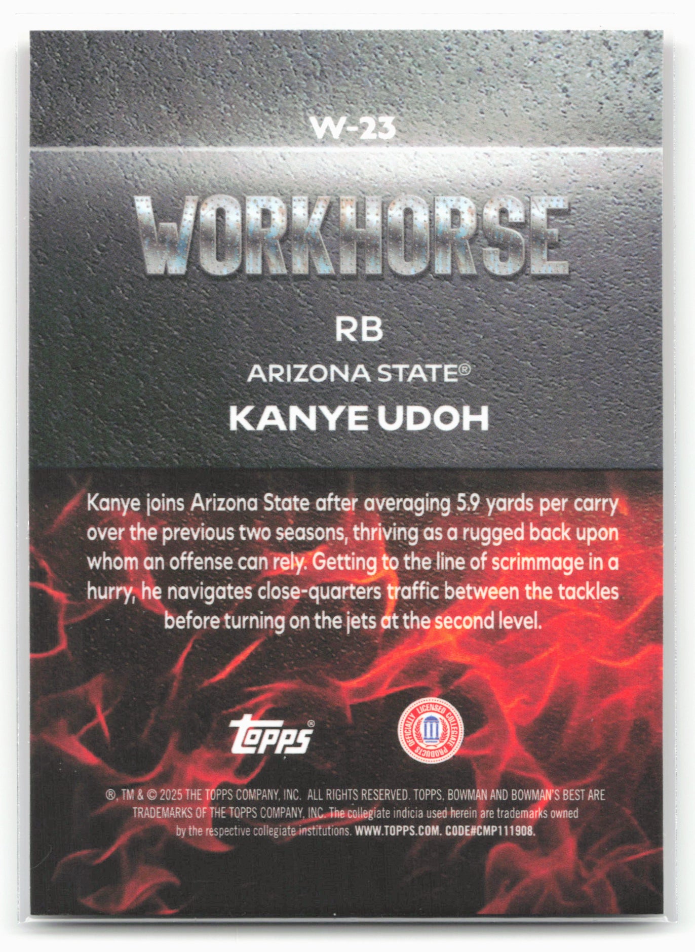 2025 Bowman University Best #W-23 Kanye Udoh Workhorse