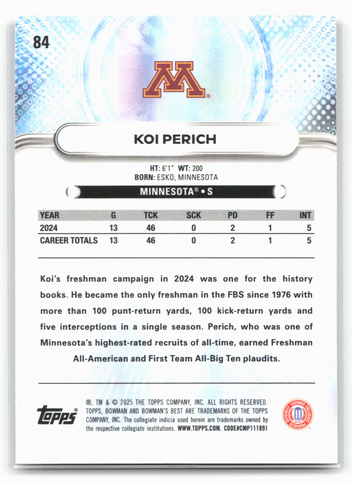 2025 Bowman University Best #84 Koi Perich
