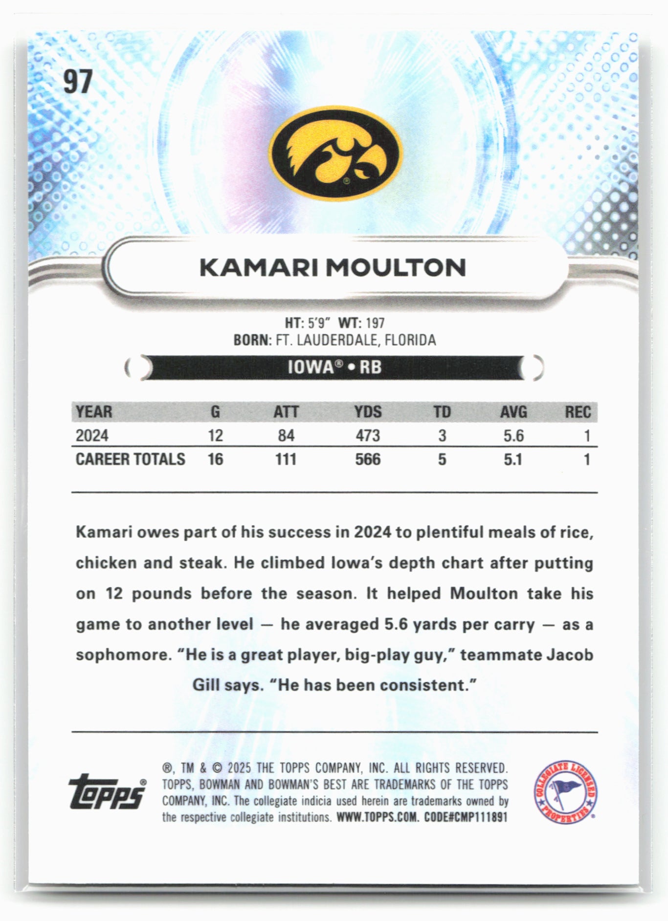 2025 Bowman University Best #97 Kamari Moulton