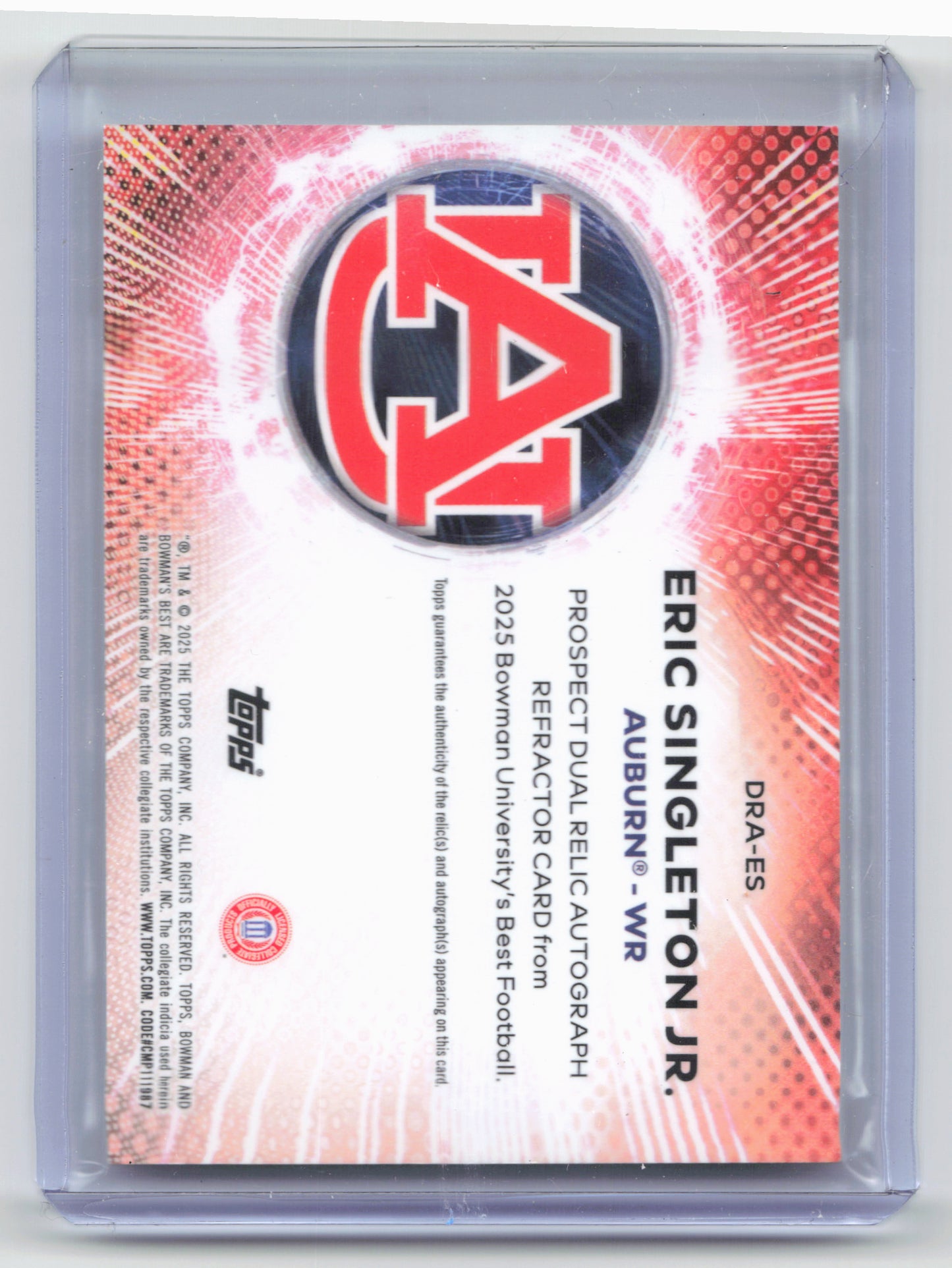 2025 Bowman University Best #DRA-ES Eric Singleton Jr. Relic Auto Black /10