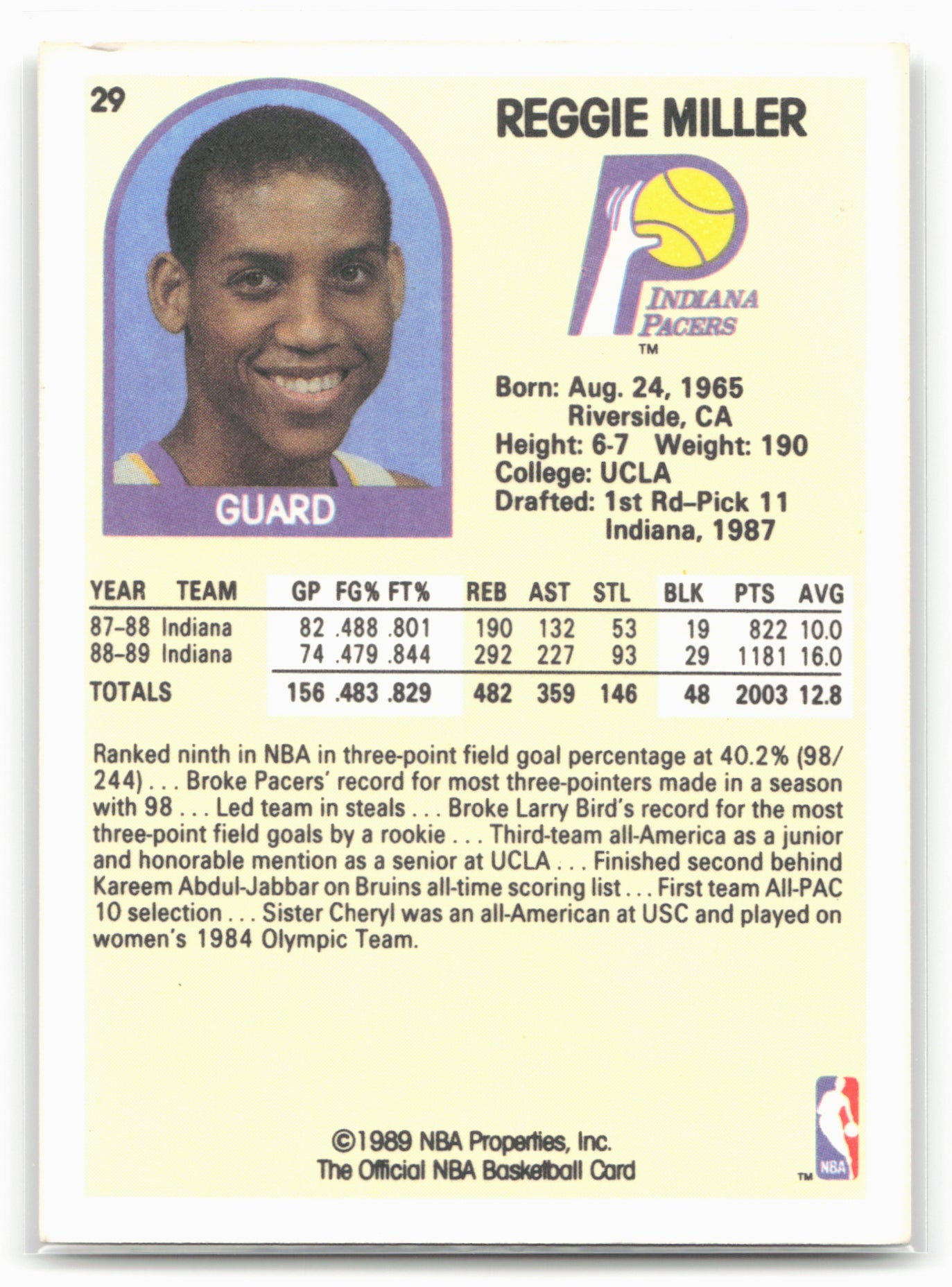 1989-90 Hoops #29 Reggie Miller
