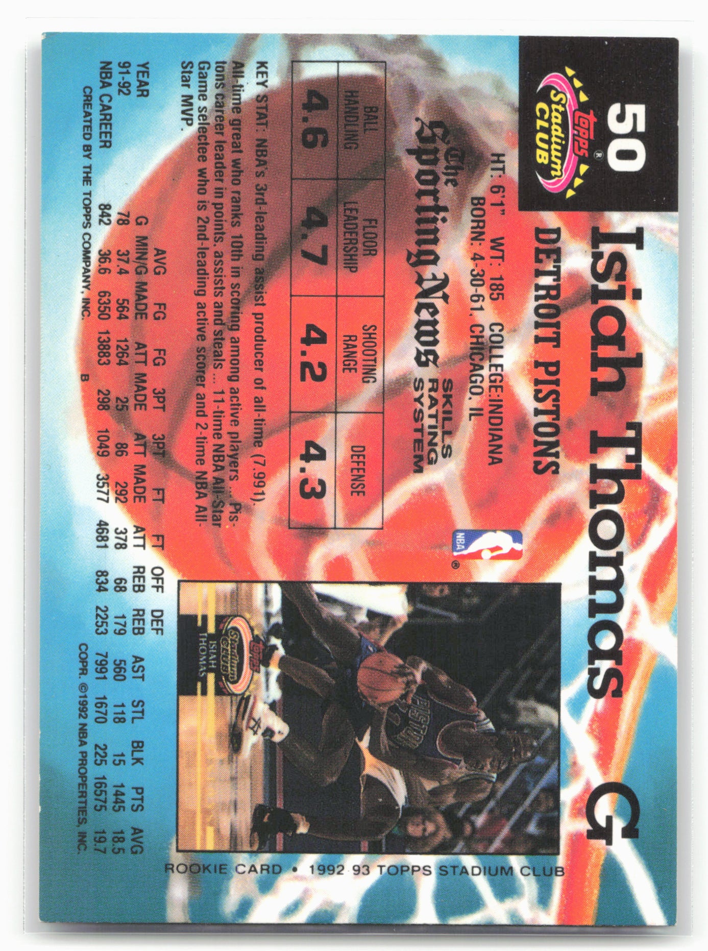 1992-93 Stadium Club #50 Isiah Thomas
