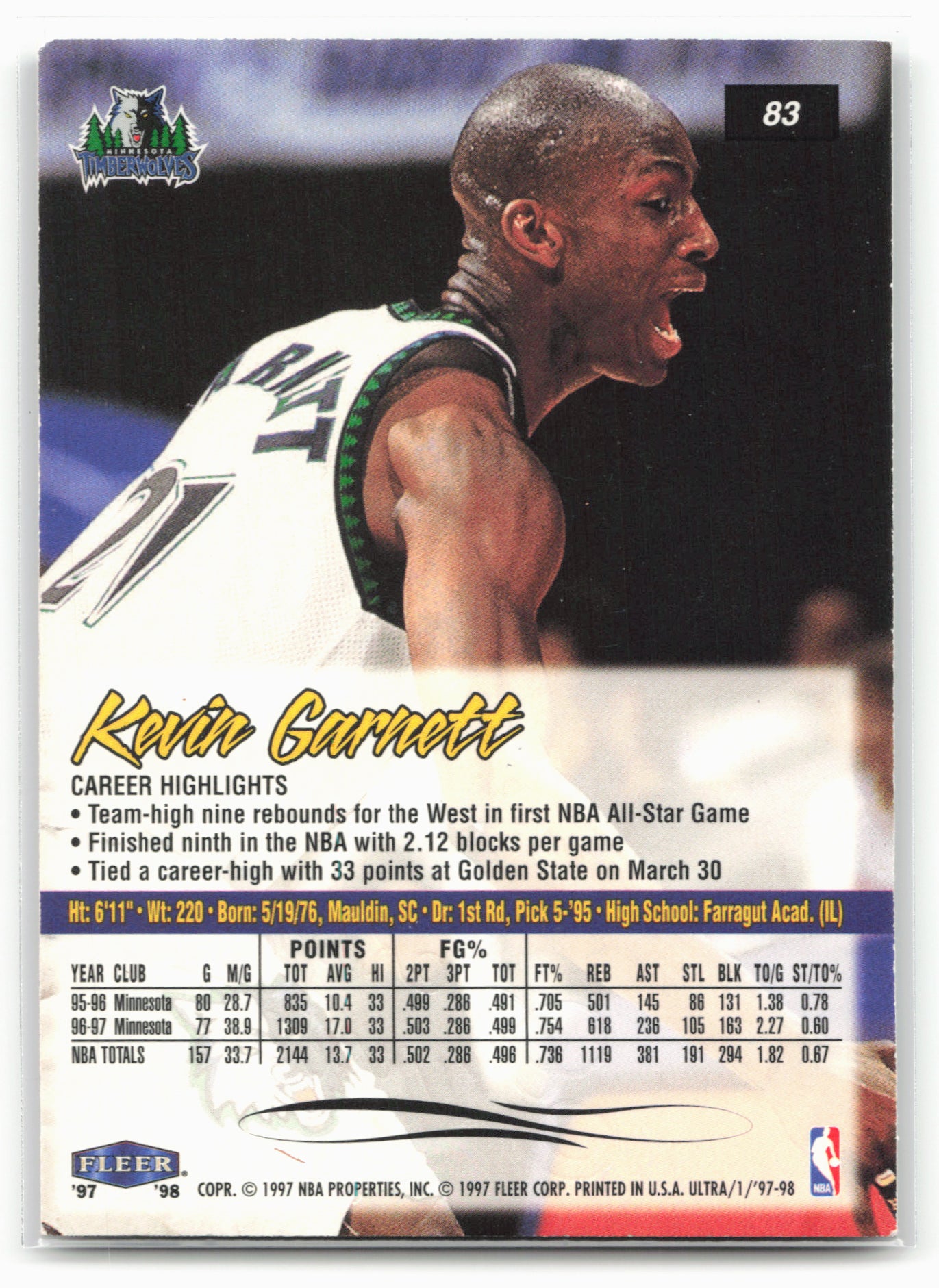 1997-98 Ultra #83 Kevin Garnett
