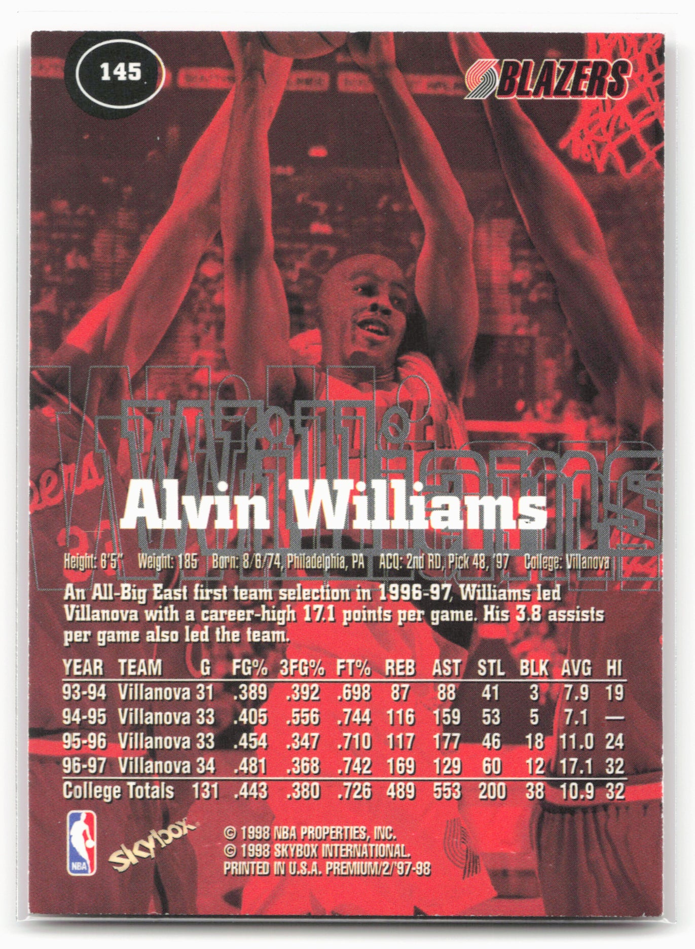 1997-98 SkyBox Premium #145 Alvin Williams