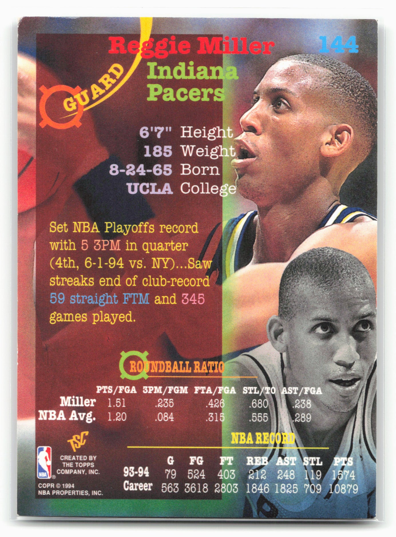 1994-95 Stadium Club #144 Reggie Miller