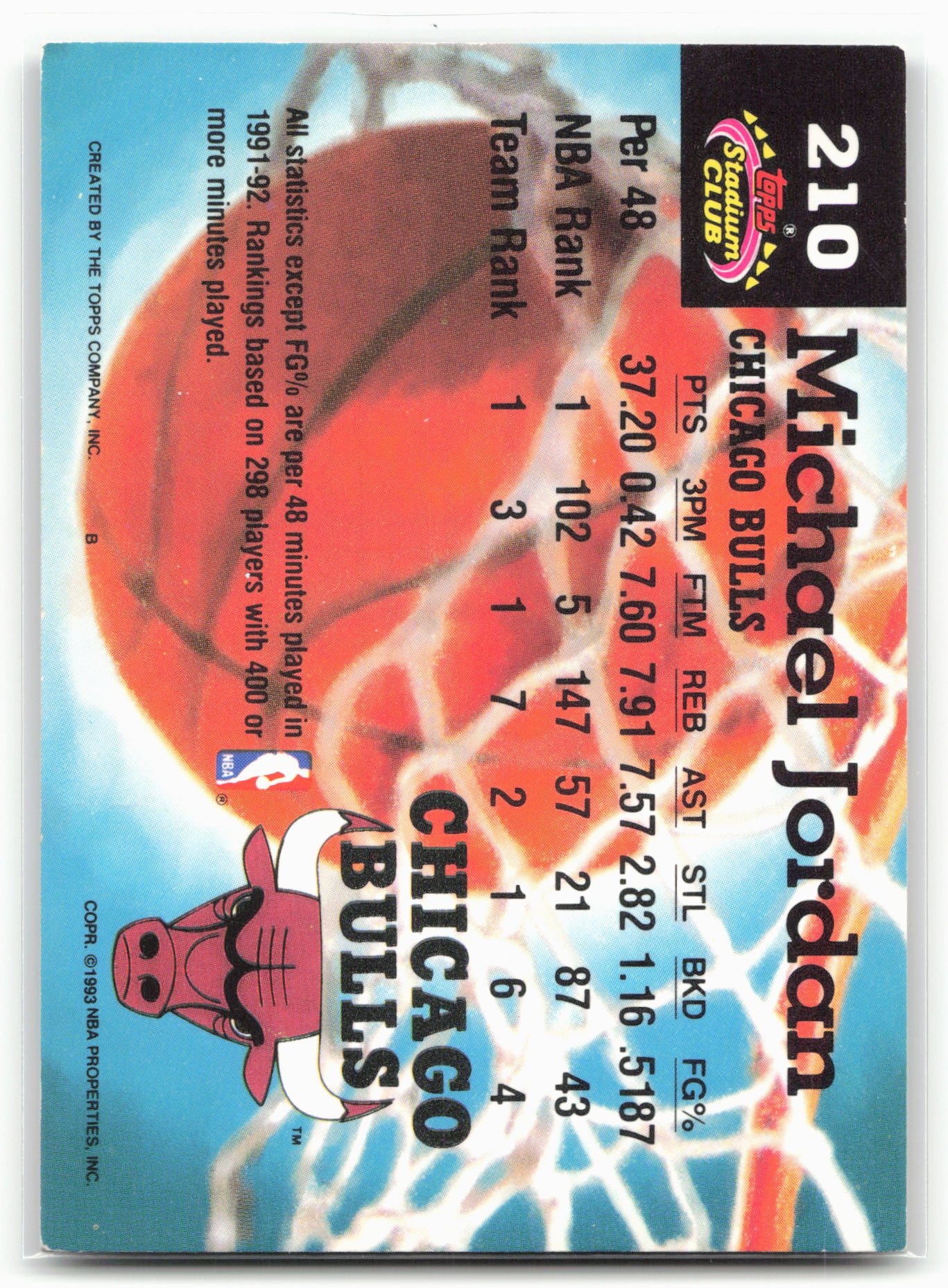 1992-93 Stadium Club #210 Michael Jordan