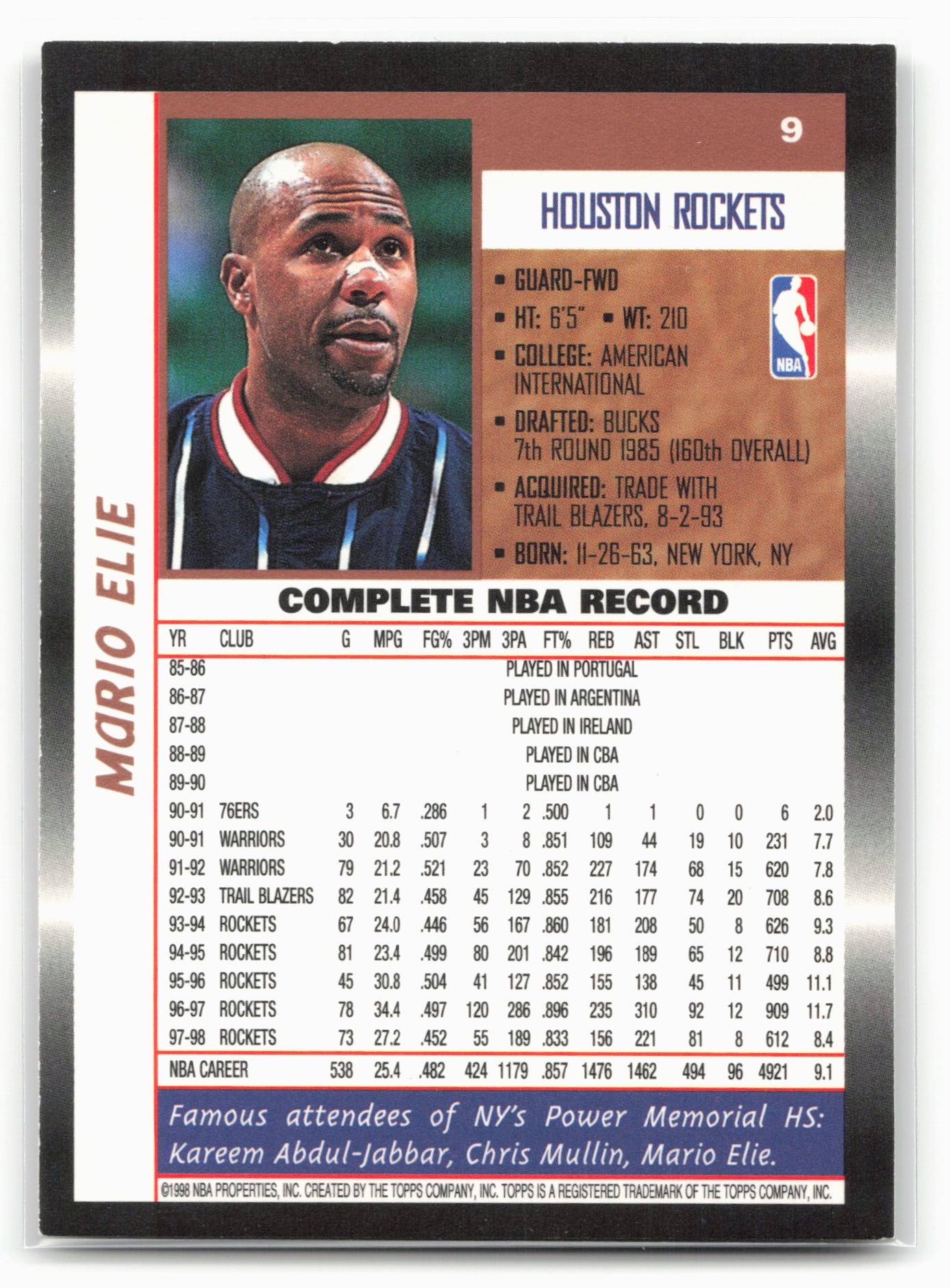 1998-99 Topps #9 Mario Elie
