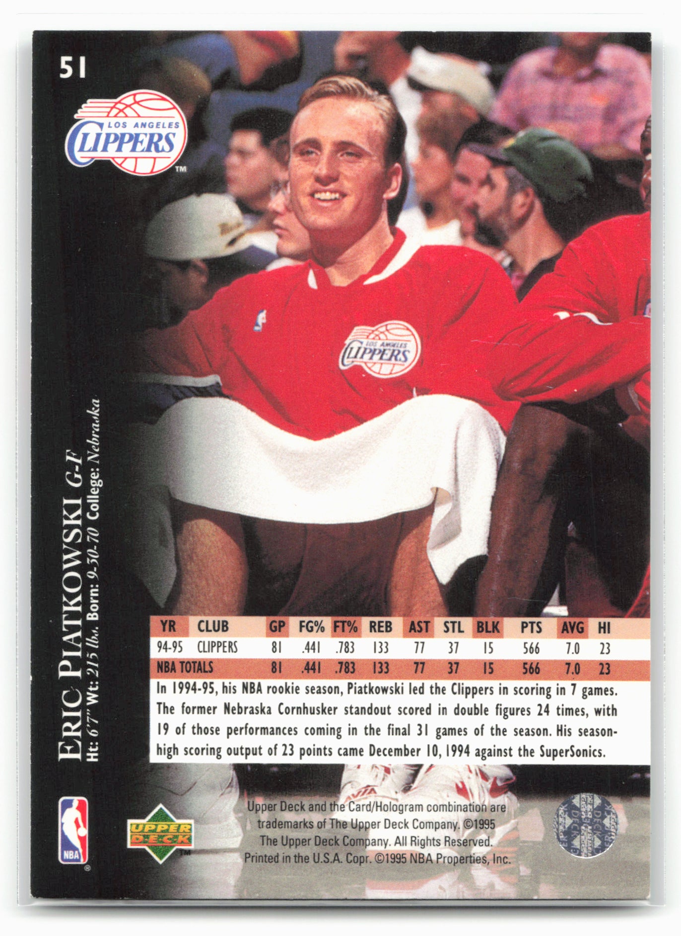 1995-96 Upper Deck #51 Eric Piatkowski Electric Court