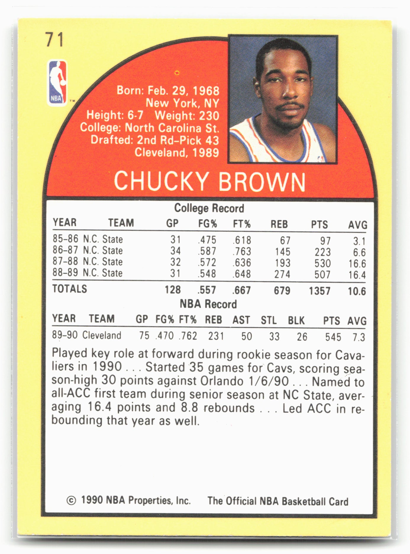 1990-91 Hoops #71 Chucky Brown