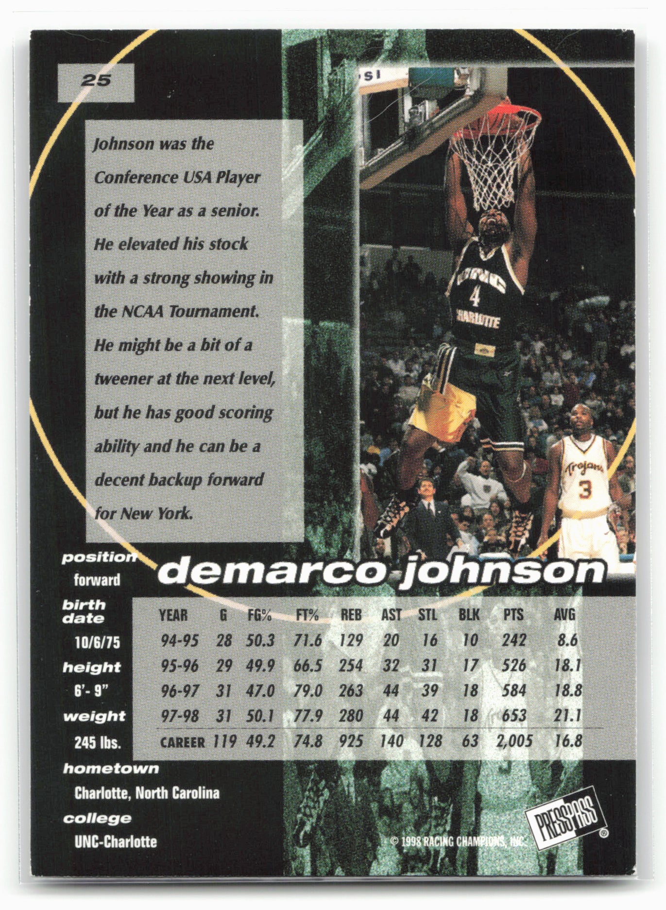 1998 Press Pass Double Threat #25 DeMarco Johnson Torquers