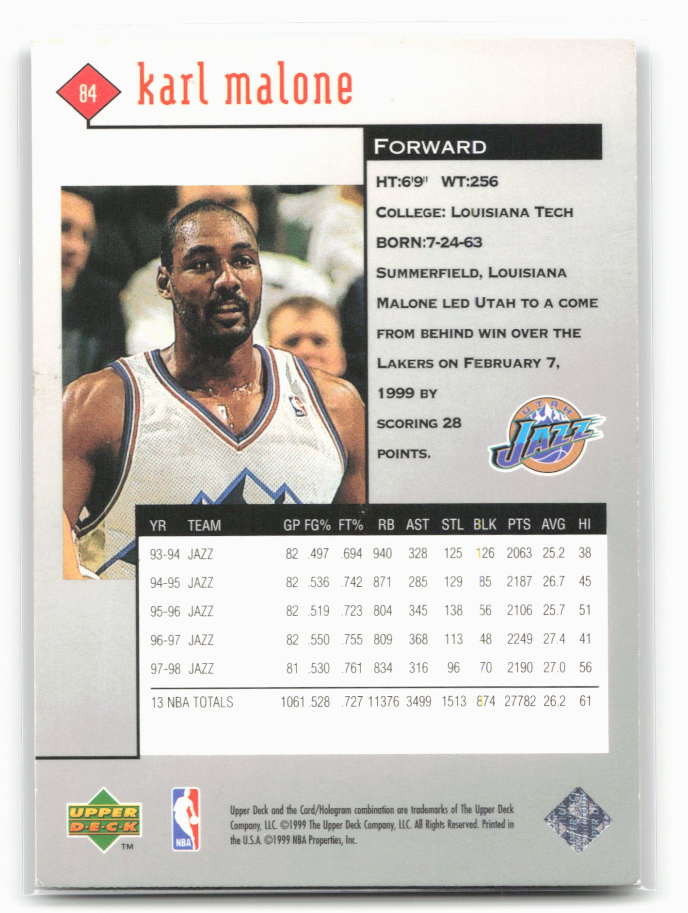 1998-99 Upper Deck Black Diamond #84 Karl Malone