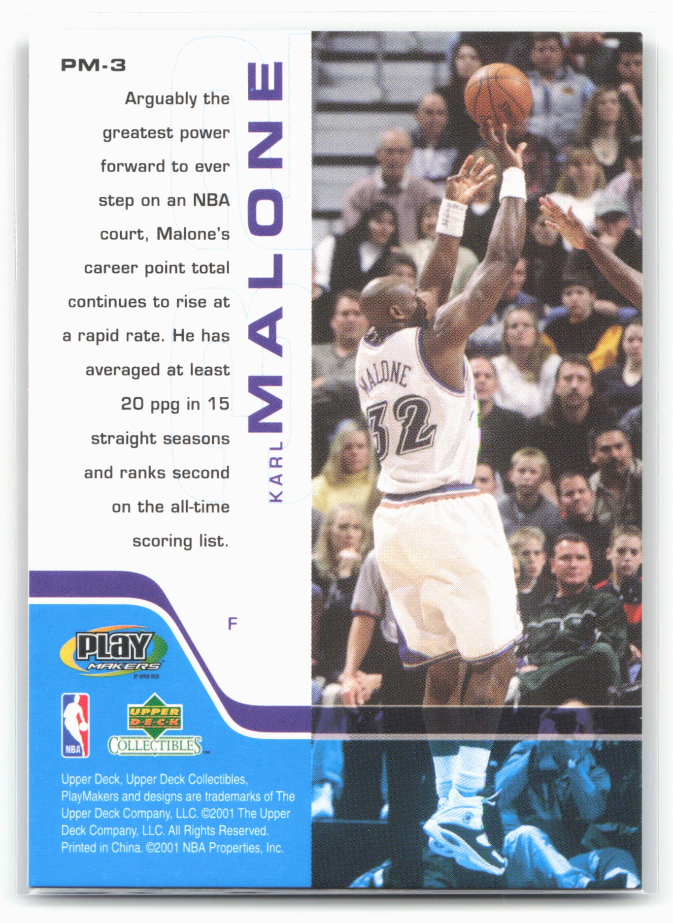 2001-02 Upper Deck Collectibles NBA PlayMakers Series 2 #PM-3 Karl Malone