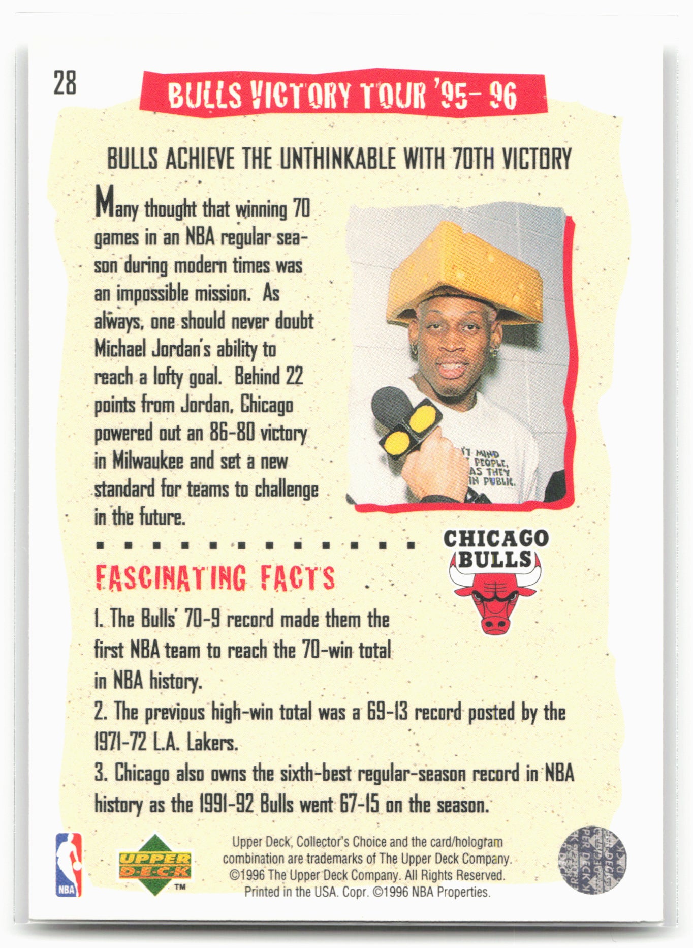 1996-97 Collector's Choice #28 Bulls Victory Tour '95-96: Win #70