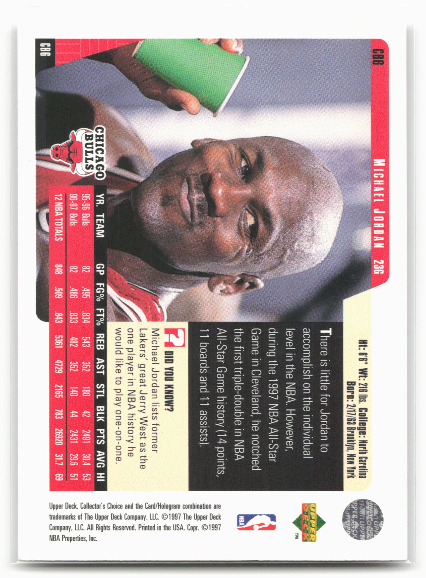 1997-98 Collector's Choice Chicago Bulls #CB6 Michael Jordan