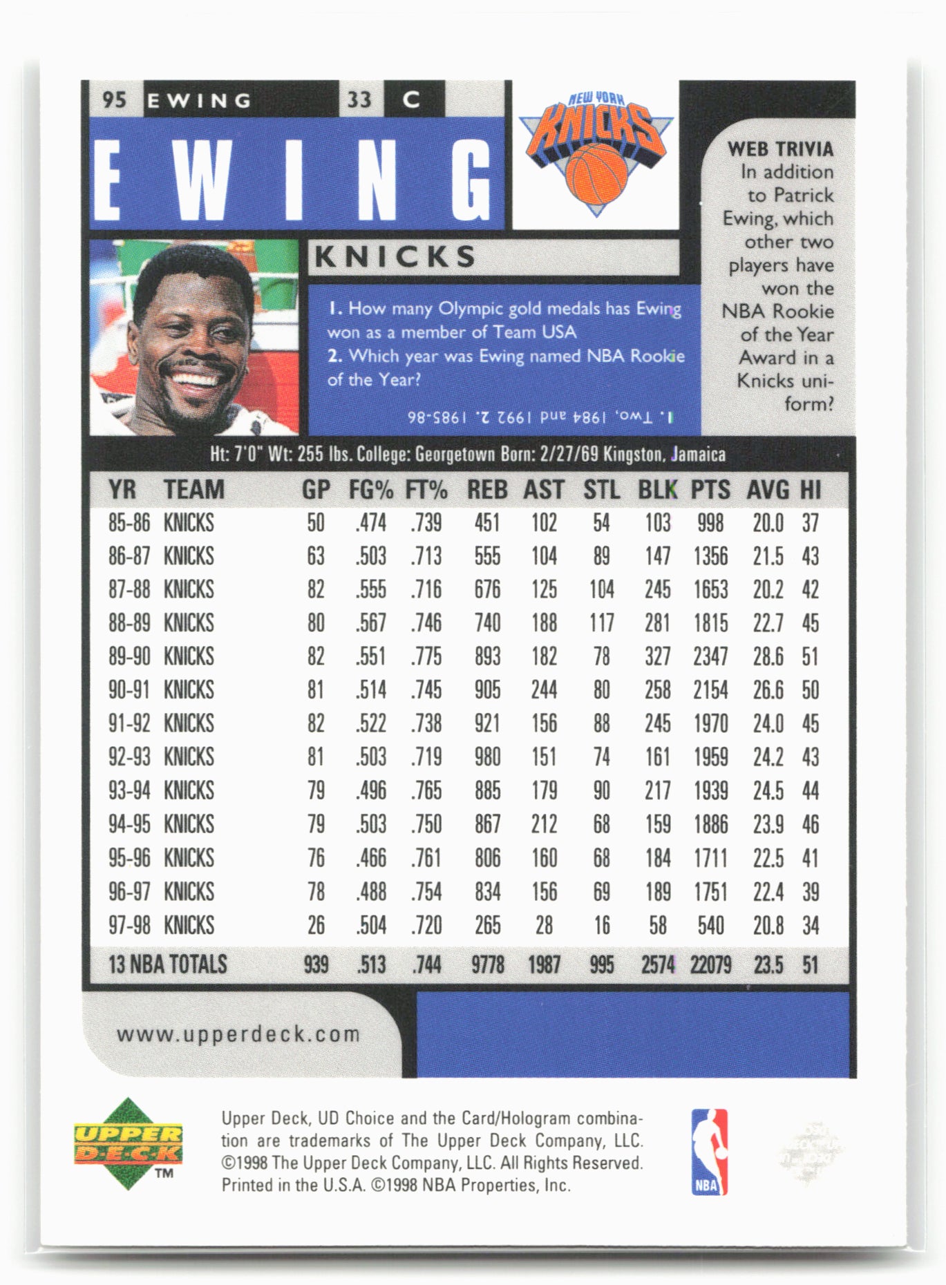1998-99 UD Choice Preview #95 Patrick Ewing