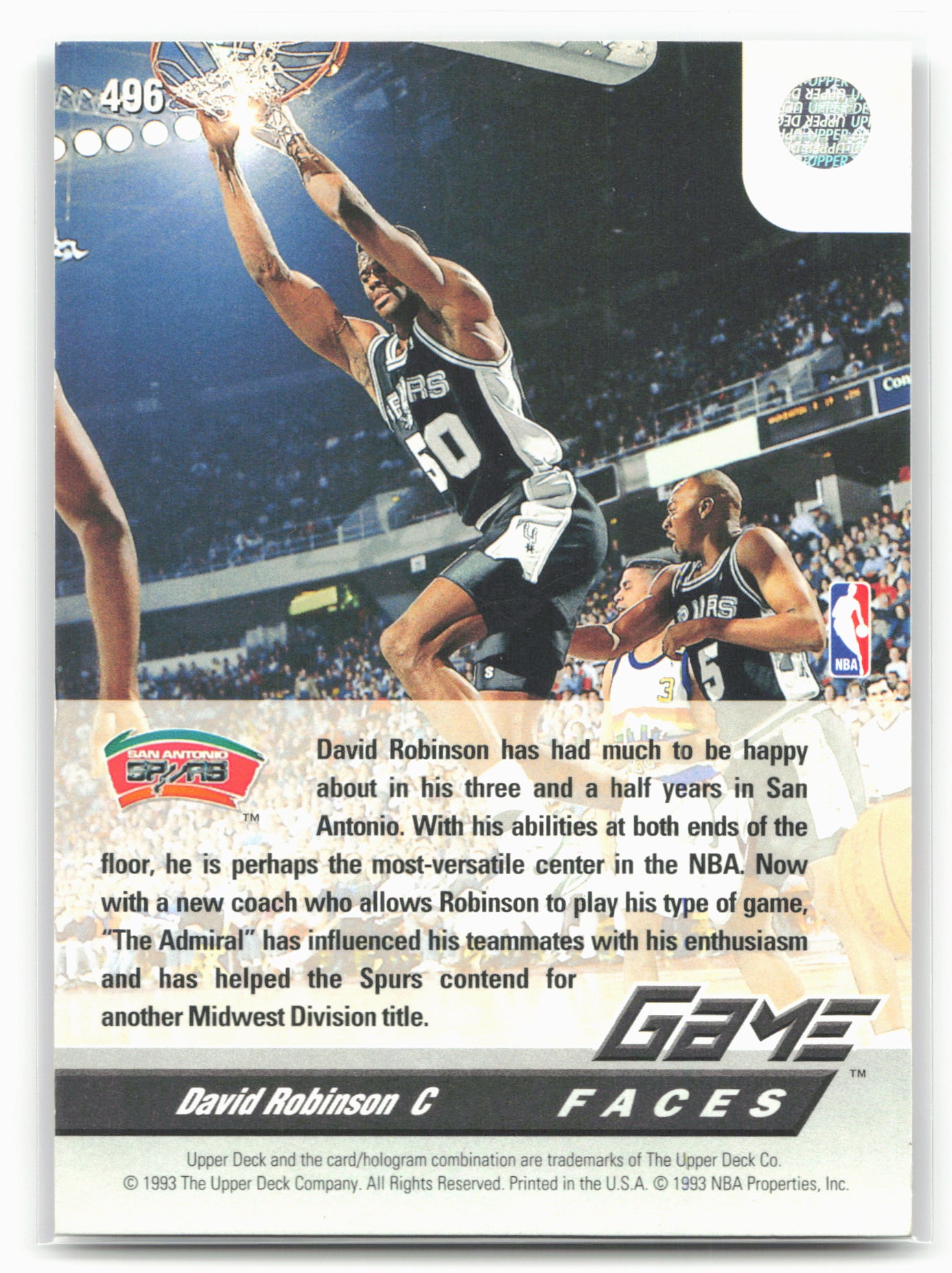 1992-93 Upper Deck #496 David Robinson