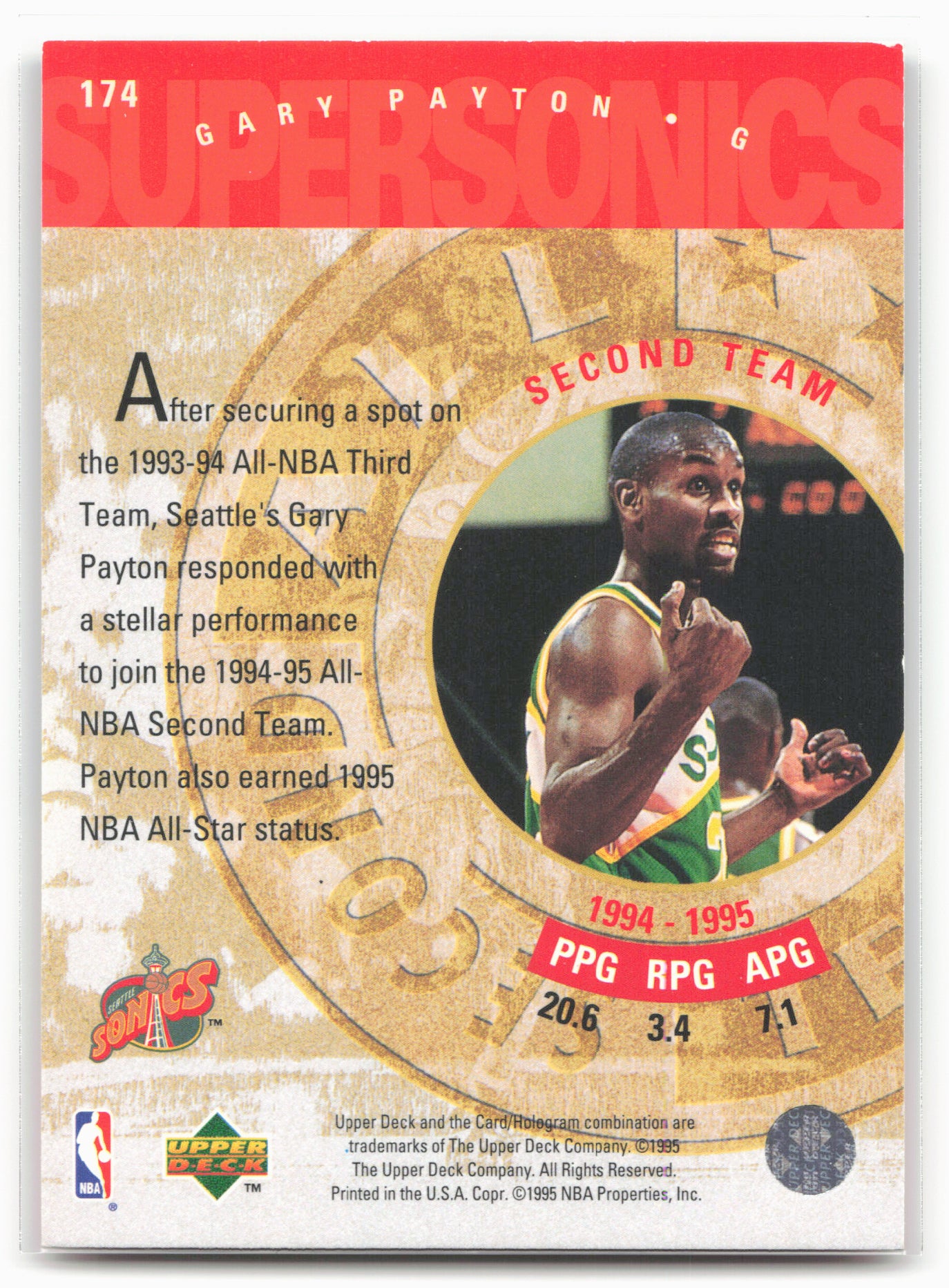 1995-96 Upper Deck #174 Gary Payton