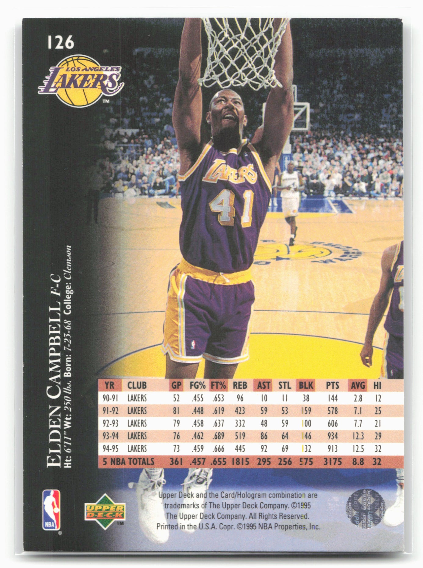 1995-96 Upper Deck #126 Elden Campbell Electric Court