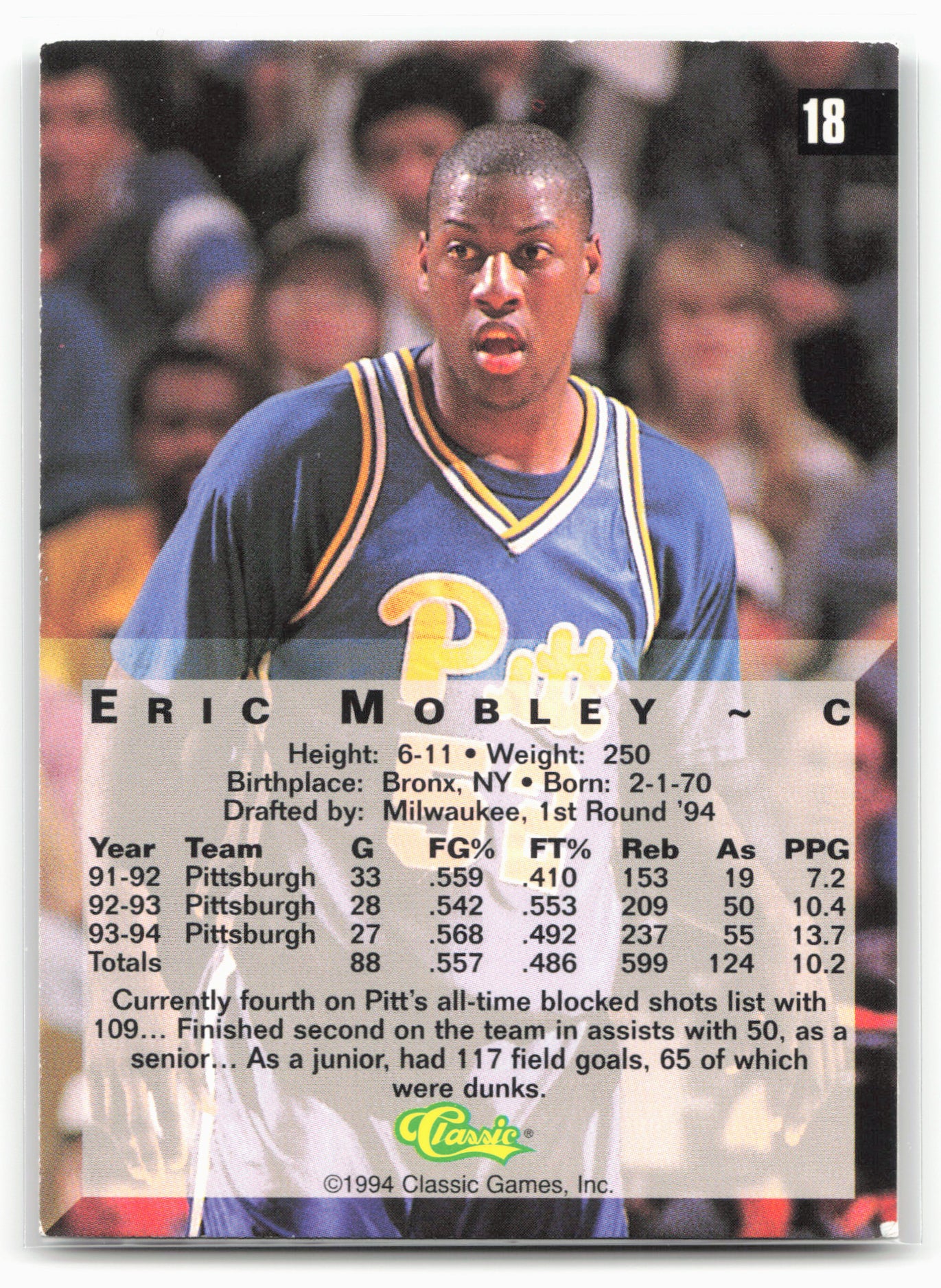 1994 Classic Four Sport #18 Eric Mobley Gold