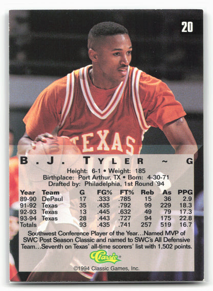 1994 Classic Four Sport #20 B.J. Tyler Gold