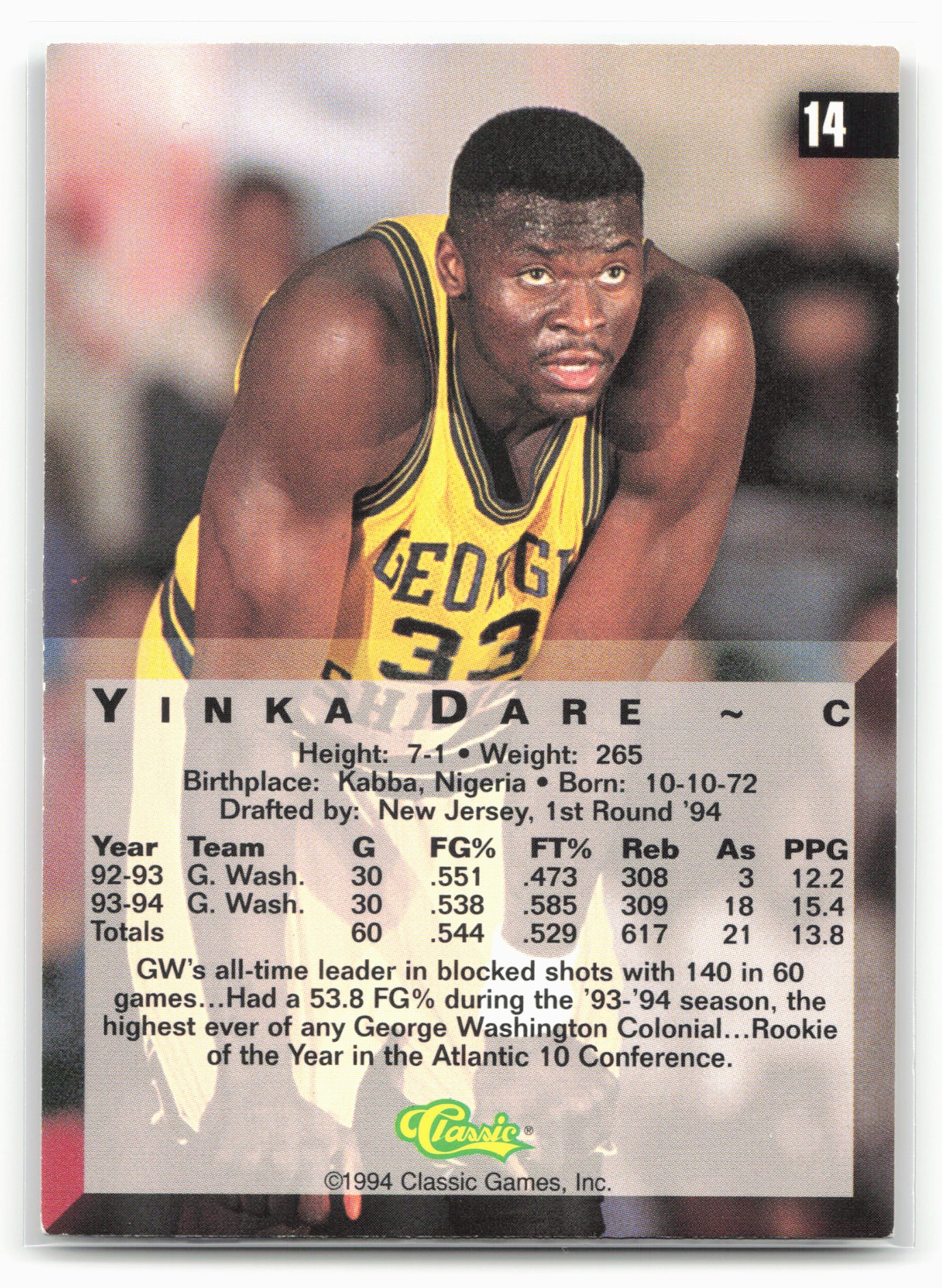 1994 Classic Four Sport #14 Yinka Dare Gold