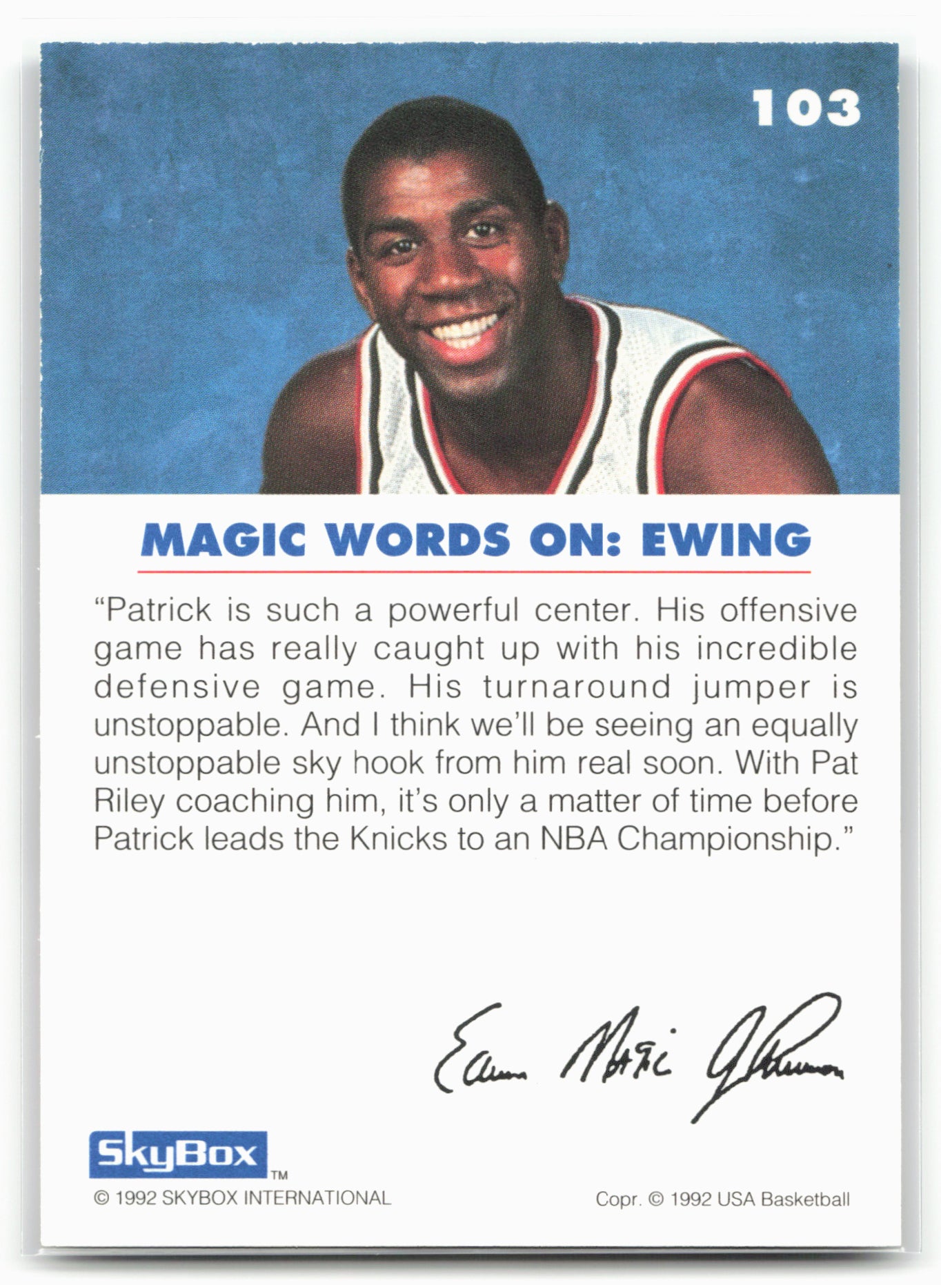 1992 SkyBox USA #103 Magic on Ewing