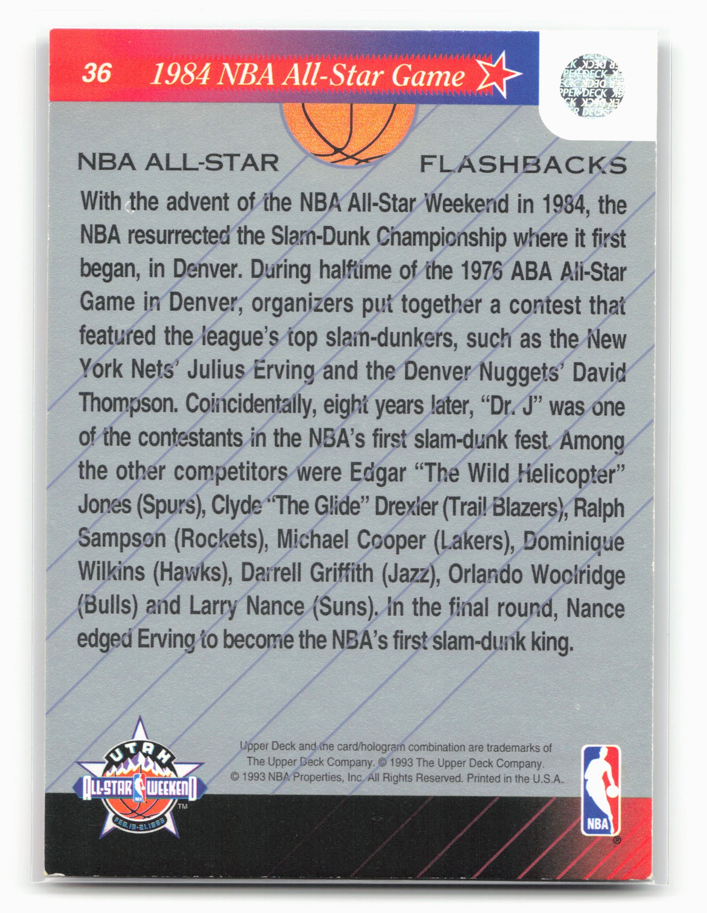 1992-93 Upper Deck NBA All-Stars #36 1984 NBA All-Star Game