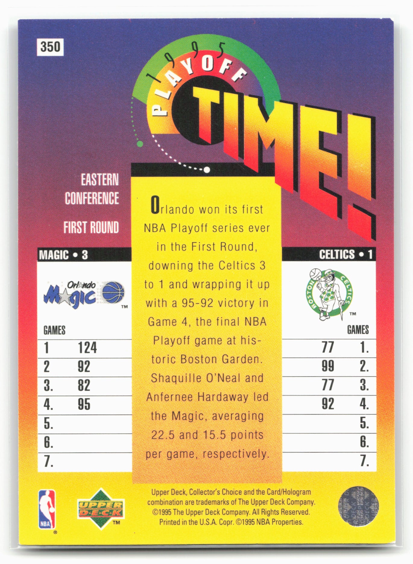 1995-96 Collector's Choice #350 Orlando Magic vs. Boston Celtics